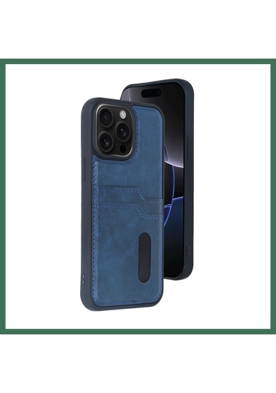 En-cag iPhone 15 Pro Max Uyumlu Kılıf Sara Kartvizitli Deri Kılıf - Lacivert Bss