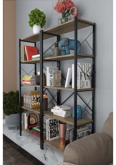 Morpanya Blue Metal Kitaplık 5 Raflı Çok Amaçlı Dosya Kitap Rafı Ofis Salo 001