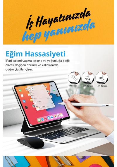 Apple Uyumlu iPad  Air 11 İnç 6. Nesil M2 Çip Avuçiçi Red Ve Eğim Özellikli Şarj Göstergeli Tablet Kalemi