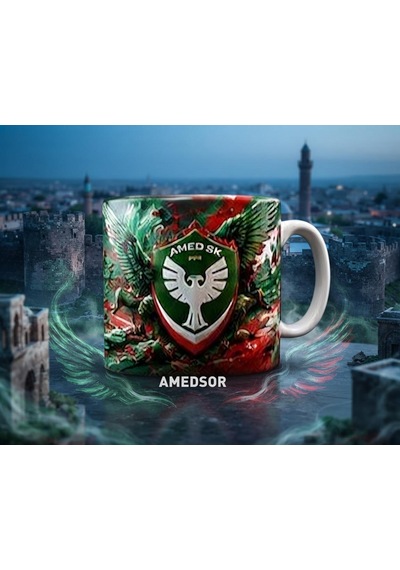 Amed Spor Yeşil Kırmızı Kaliteli Kupa Bardak Taraftara Özel Hediyelik Beyaz