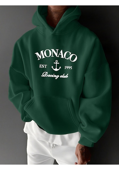 Uyguntarz Unisex Monaco Racing Club Baskılı Tasarım Oversize Sweatshirt Yeşil