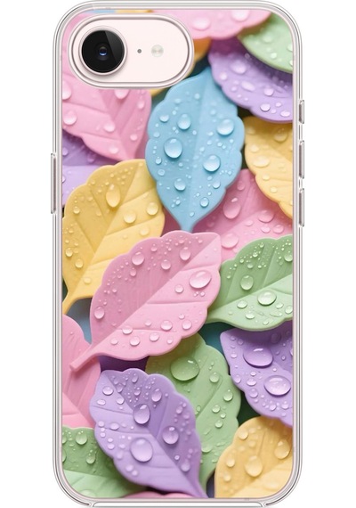 İphone 17e Uyumlu Pastel Damlalıklı Yapraklar Baskılı Silikon Kılıf