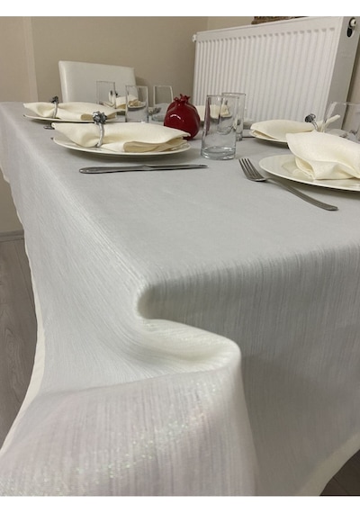 Keten Görünümlü Dertsiz Simli Masa Örtüsü Bej