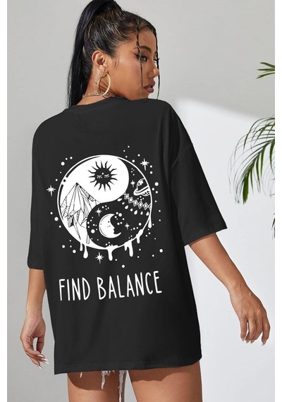 Flood Of Style Unisex Yin & Yang Baskılı T-shirt Siyah