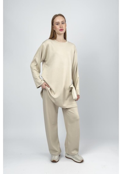 Kadın Modal Tencel Tunik Pantolon Takım Bej