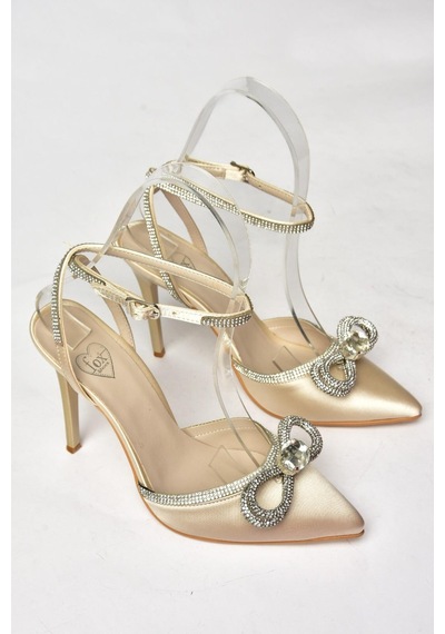 Fox Shoes Ten Saten Kumaş Taşlı Kadın Topuklu Ayakkabı K654051204 Ten