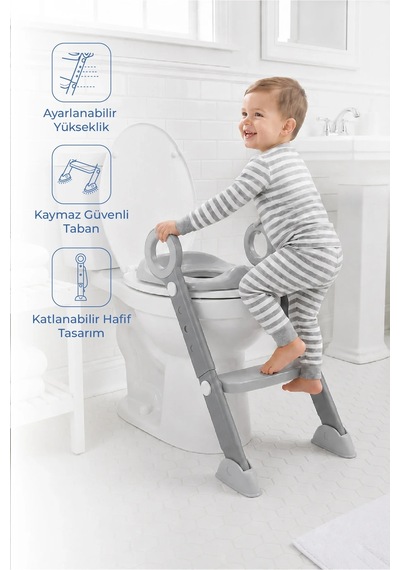 Babyjem Basamaklı Katlanır Klozet Adaptörü Soft Gri