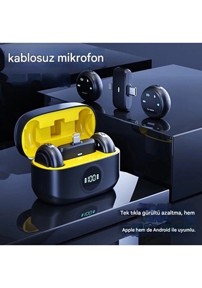 Nm-store Kablosuz Profesyonel İkili Yayın Yaka Mikrofonu Şarj Kutu Mıknatıslı Typce Lightning Çıkış Mikrofon