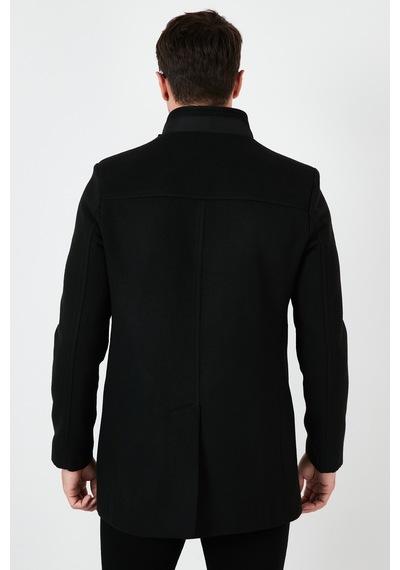 Buratti Slim Fit Düğmeli Dik Yaka Kaşe Erkek Kaban 5840099 Siyah