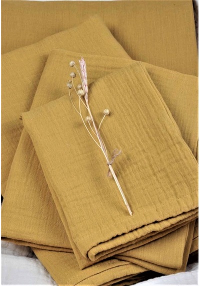 Keseli Müslin Nevresim Takımı 100x135 Cm +/ - 3cm Çarşaf 120x150 Yastık 35x45 Cm Hardal Sarı