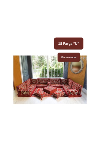 Otantik Şark Köşesi Takımı Kırmızı Anadolu 18 Parça Kilim Ve Puf Dahil Süngerli Sedir Seti Otantik Şark Köşesi Takımı Kırmızı Anadolu 18 Parça Kilim Ve Puf Dahil Süngerli Sedir Seti