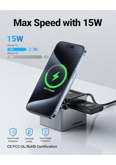Acefast Katlanabilir Kablosuz Masaüstü Hızlı Şarj Standı - 23w Kablosuz Şarj Çıkışlı - Magsafe, Apple Watch Ve Airpods Uyumlu - E18