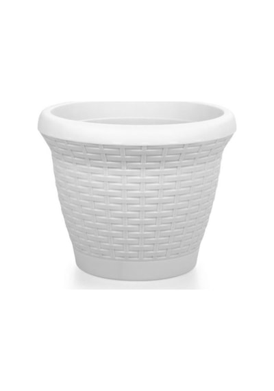 Omnipazar So-hs05 Plastik Hasır Desenli Dekoratif Saksı 25 Litre No 5 Kirli Beyaz 113