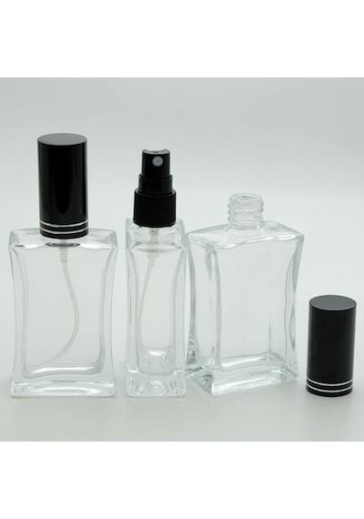 Parfüm Şişesi 50 Ml 10 Adet Siyah Kapak Plastik Valf İçbükey Boş Şişe