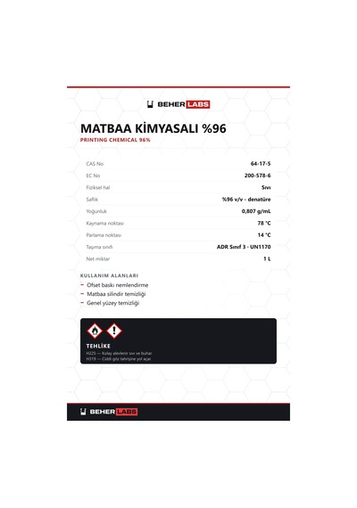 Beherlabs Matbaa Kimyasalı %96 1 L