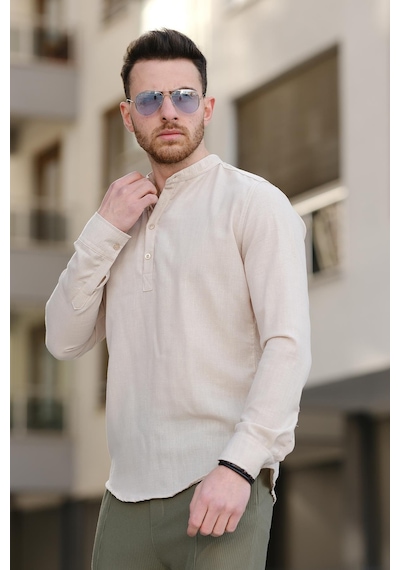 Zareh Slim Fit Kırınkıl Desen Yarım Pat Hakim Yaka Erkek Gömlek 001