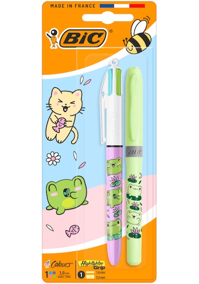 Bıc 4 Colours Kawaii Animals 4 Renkli Tükenmez Kalem + Fosforlu Kalem 2 Li Set Çok Renkli