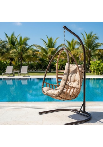 Rehome Malta Tek Kişilik Rattan Bahçe Salıncağı Açık Kahve Açık Kahverengi