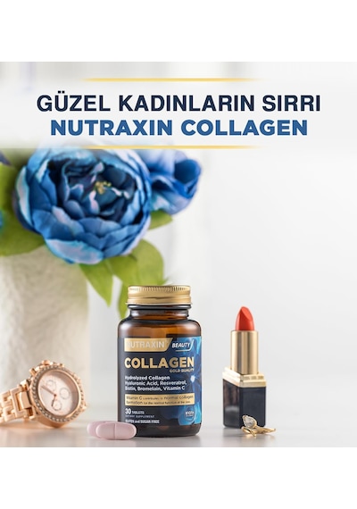 Collagen Gold Quality Tablet Hidrolize Kolajen, C Vitamini, Hyaluronik Asit, Biotin, Çinko Ve Resveratrol İçeren Cilt, Saç Ve Tırnak Takviyesi 30 Tablet 2 Paketi