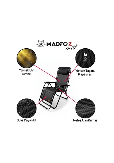 Madfox Easyrest Katlanır Şezlong Sandalye Gri Gri - Siyah