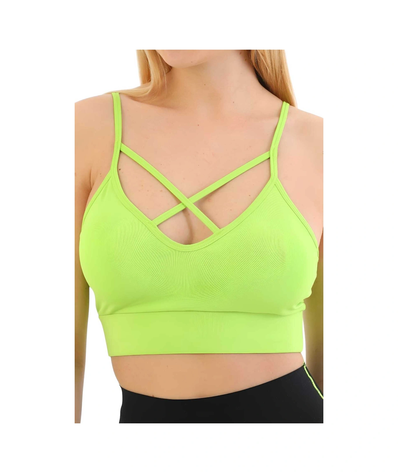 Tezzgelsin Kadın Çapraz Detaylı Crop Kadın Büstiyer Neon Yeşil