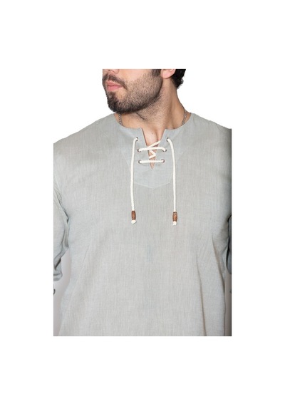 Uzun Kol Şile Bezi Zımbalı Erkek Tshirt Taş 3031