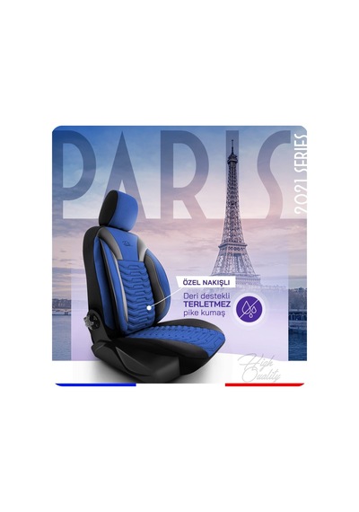 Panda Paris Serisi Pike Kumaş Oto Koltuk Kılıfı Tam Set Mavi - Siyah