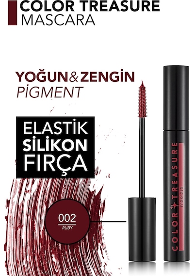 Flormar Color Treasure Hacim Veren & Yüksek Pigmentli Renkli Maskara 002 Ruby