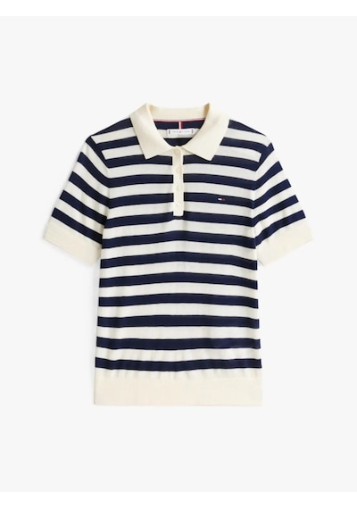 Tommy Hilfiger Kısa Kollu Triko Örgü Polo Yakalı T-shirt Siyah