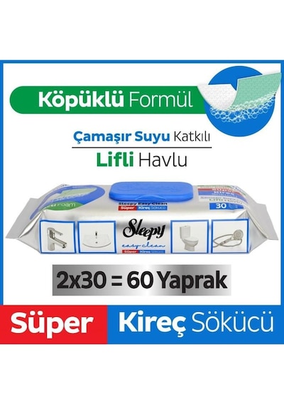 Sleepy Easy Clean Süper Kireç Sökücü Yüzey Temizlik Havlusu&mendili 2x30 60 Yaprak Beyaz