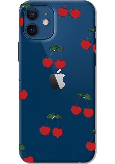 Apple Uyumlu iPhone 12 - 12 Pro Kirazlar Tasarımlı Baskılı Silikon Kılıf Renkli