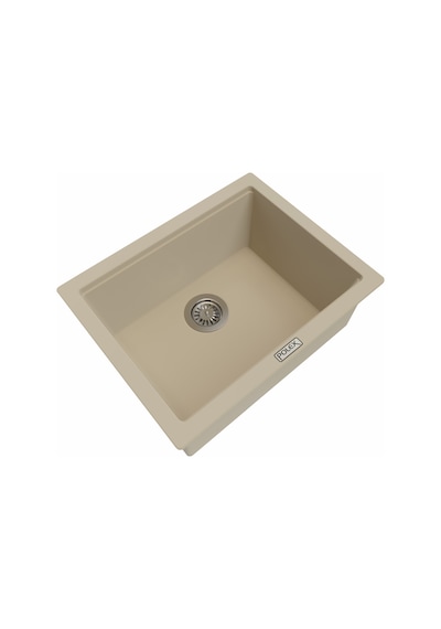Polex Cristalüx Granit Evye P-09 Bej Tezgah Altı Ve Tezgah Üstü Kare Mutfak Evyesi 55.5x43.5 CM