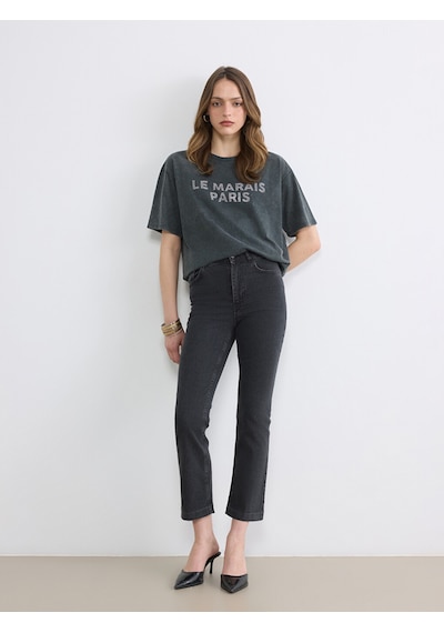 Lcw Jeans Antrasit Yüksek Bel Flare Kadın Jean Pantolon