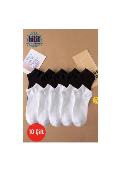 Hitit Socks Kadın 10 Çift Premium Kalite Yüksek Pamuklu Nefes Alan Patik Çorap Siyah-beyaz Siyah Beyaz