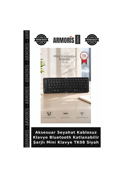 Aksesuar Seyahat Kablosuz Klavye Bluetooth Katlanabilir Şarjlı Mini Klavye Tk08 Siyah