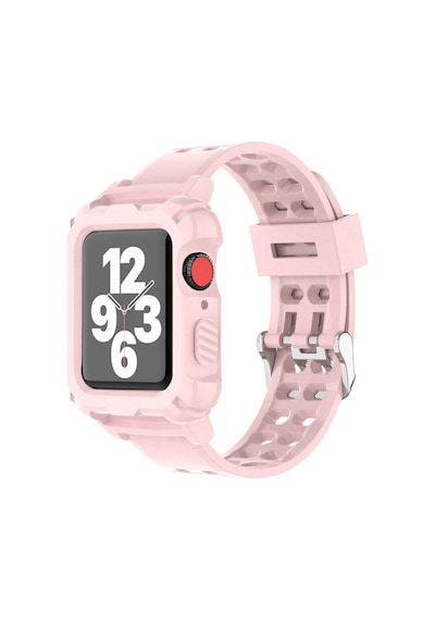 Wozlo Apple Uyumlu  Watch 1, 2, 3, 4, 5, 6, 7, 8, Se Kasa Koruma 42/44/45mm Spor Kordon Kayış - Pembe