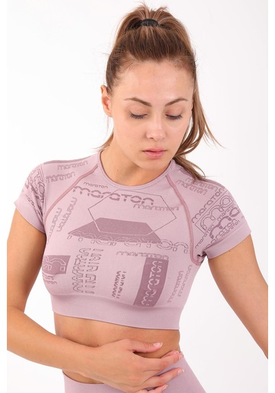 Maraton Active Slimfit Kadın Bisiklet Yaka Kısa Kol Koşu Lila Crop Top 811037 Lila