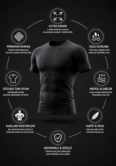 Sapeur Erkek Premium Raglan Dikişli Compression Tişört - Ultra Esnek Ve Nefes Alan Siyah