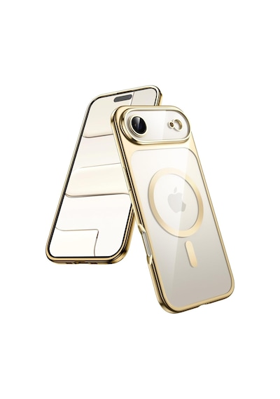 Apple Uyumlu iPhone 17 Air İçin Magsafe İle Kılıf Kamera Lensli Korumalı Şeffaf Silikon Kapak Gold