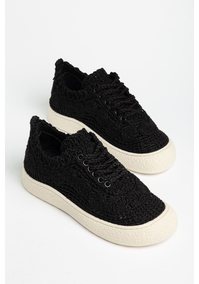 Naz Kadın Örgülü Siyah Kalın Tabanlı Günlük Kadın Sneaker