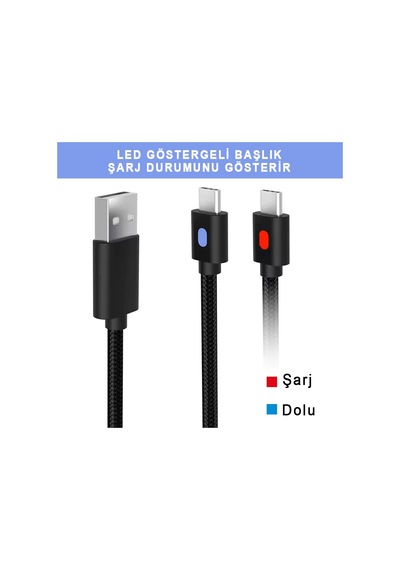 Xbox Series Şarj Kablosu 3 Metre Led Göstergeli Type-c Örgü Kablo