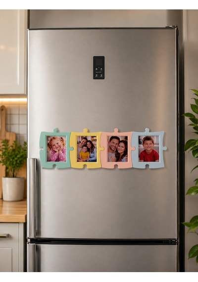 Magnet Fotoğraf Çerçevesi 4 Lü Set Puzzle Tasarım Buzdolabı & Masaüstü