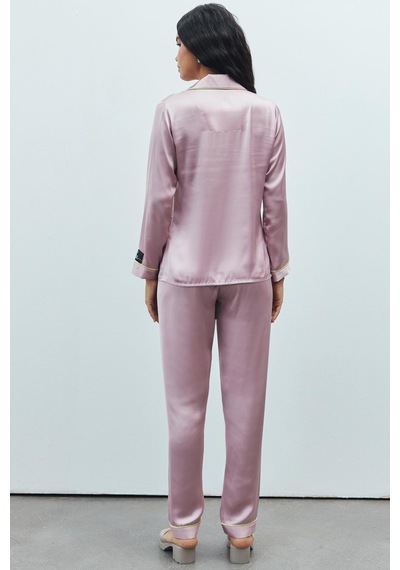 Amour Gül Kurusu Uzun Saten Pijama Takımı GÜL KURUSU