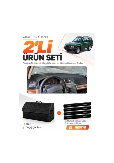 E-biz Land Rover Discovery 1 1989-2000 Uyumlu Torpido Örtüsü + Deri Bagaj Çantası - Siyah - Lr001