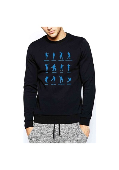 Fortnite Dans Baskılı Siyah Erkek Örme Sweatshirt