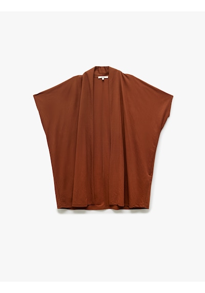 Koton Viskon Kumaş Karışımlı Kısa Kollu Rahat Kalıp Kimono Ceket Kahverengi 5sak30063ek Kahve
