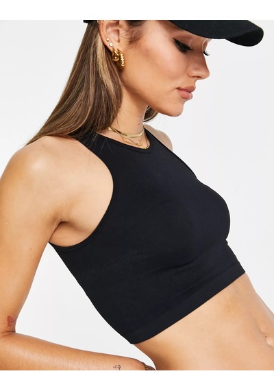 Liona Kadın Halter Yaka Siyah Crop Top Bluz Siyah