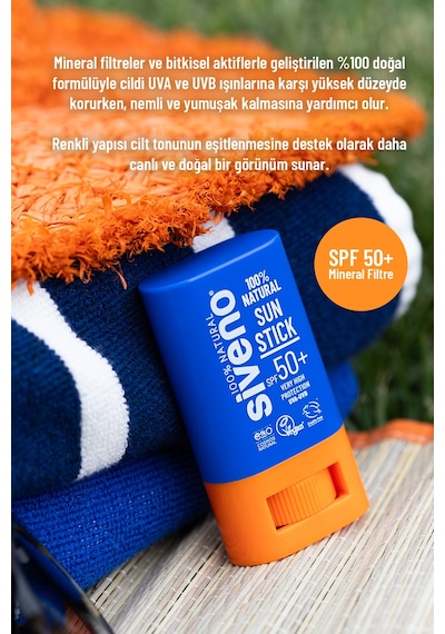 Siveno 100% Doğal Stick Güneş Koruyucu Mineral Filtreli Renkli Ton Eşitleyici Hassas Uva Uvb Spf50+ 15 G