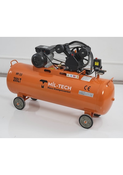 Mil-tech 200 L 3 HP 8 Bar Çift Kafa Hava Kompresörü