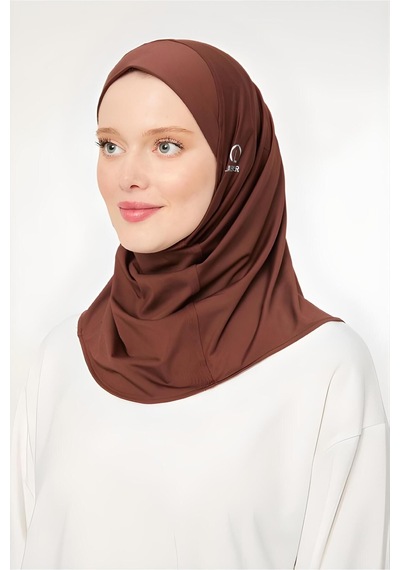 Melodi Scarf Kadın Tesettür Hijab Deniz Havuz Spor Uyumlu Bone Kahverengi Kahverengi